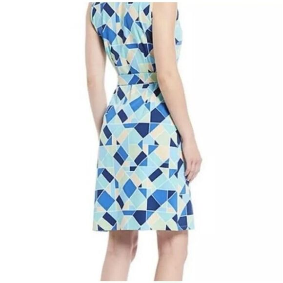 J. Mclaughlin Dolly Catalina Cloth Sleeveless Dress Belted Green/Blue Print XS - Picture 2 of 15